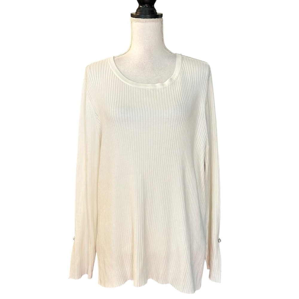 89th & Madison Ribbed Vented Wrist & Side Fall Winter Sweater SZ 2X in‎ White